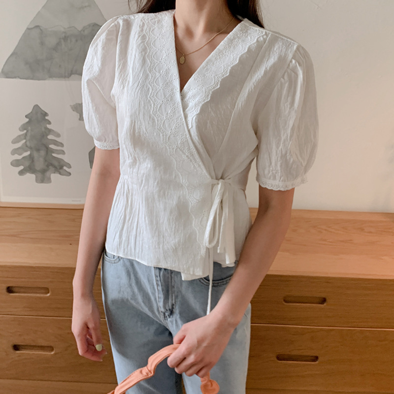 2021 New Spring and summer commute sweet dressing simple mend waist rentals lace up to short sleeve top MIE6, White
2021 New Spring and summer commute sweet dressing simple mend waist rentals lace up to short sleeve top MIE6, White