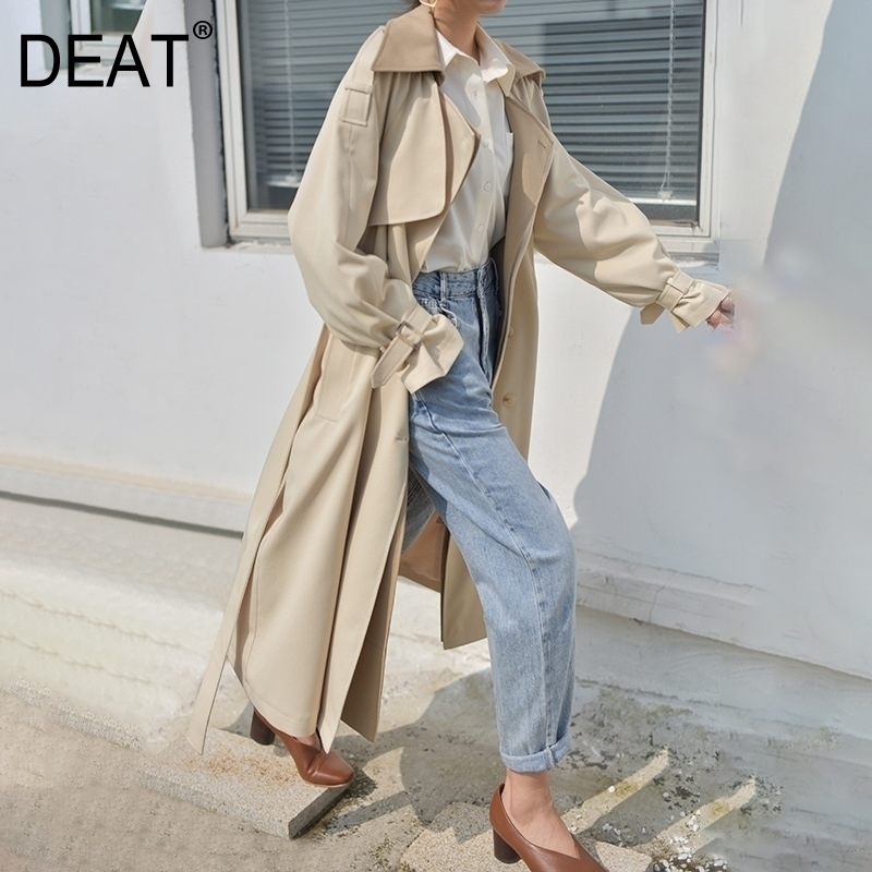 [DEAT] New Autumn Fashion Long Length Double Lapel Collar Sashe Women's Trench Coat High End England Style Clothes MX119 201102