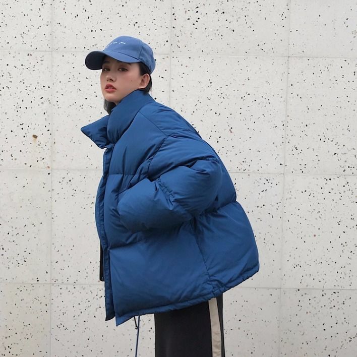 Korean Style Winter Puffer Jacket Women Stand Collar Solid Black White Female Coat Loose Oversized Womens Short Parka Coats 201019