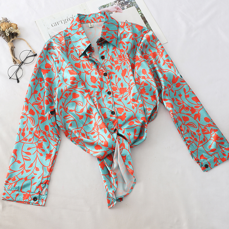 HELIAR twopiece Sets Women Autumn irregular Lapel Print Long Sleeve Shirt And High Waist Wide leg Denim Shorts Suits For Women T200325