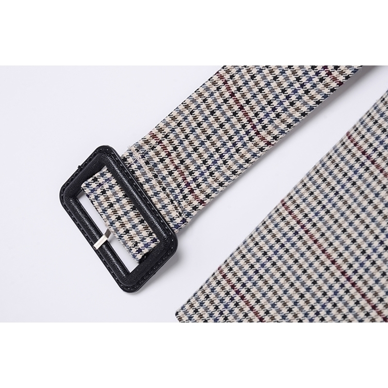 [EAM] Women Gray Plaid Stitch Big Size Long Trench New Lapel Long Sleeve Loose Fit Windbreaker Fashion Spring Autumn 1Z475 201102