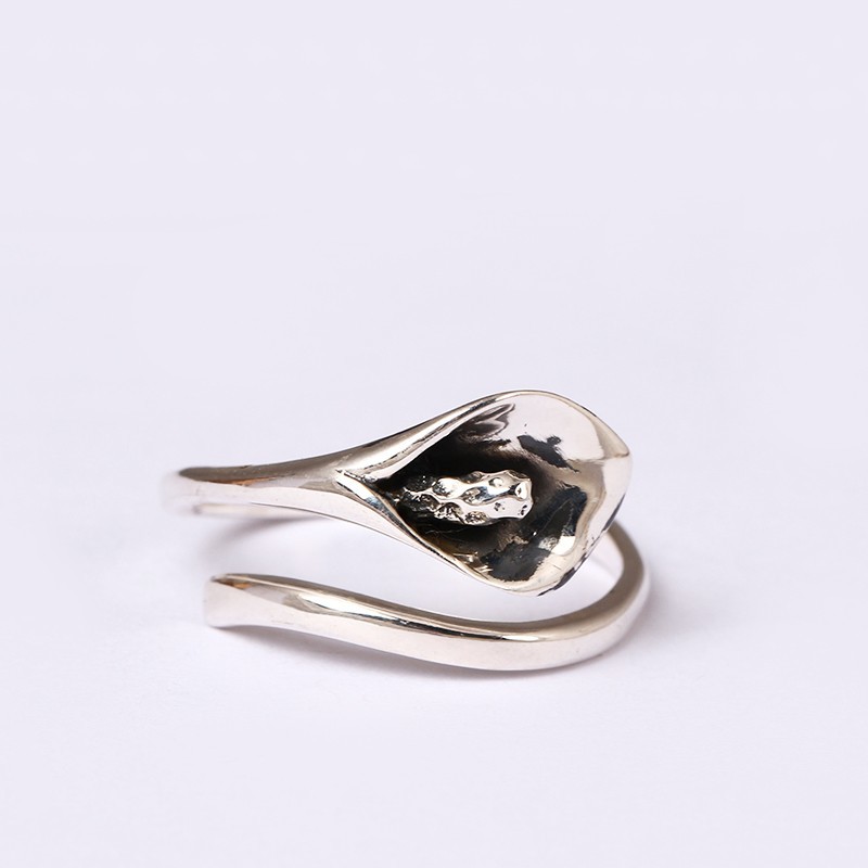 925 Sterling silver jewelry Calla Lily Flowers Open Rings For Women High Quality Vintage Style Lady Accessories Bague Femme 201112