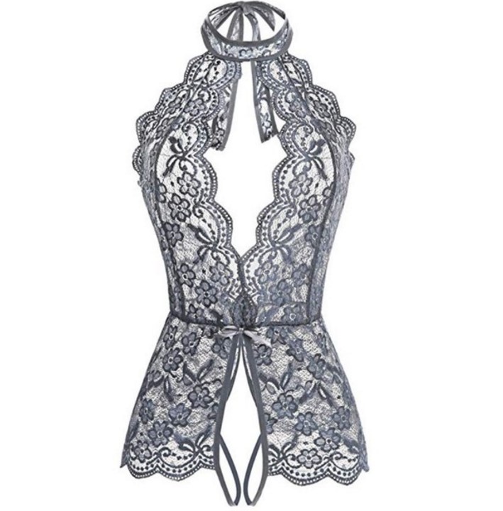 Sexy Underwear Womens Halter Lingerie Lin Tai Pajamas Lace V-neck Sleeveless Tights Babydoll Open Fork Nightwear Bodysuit