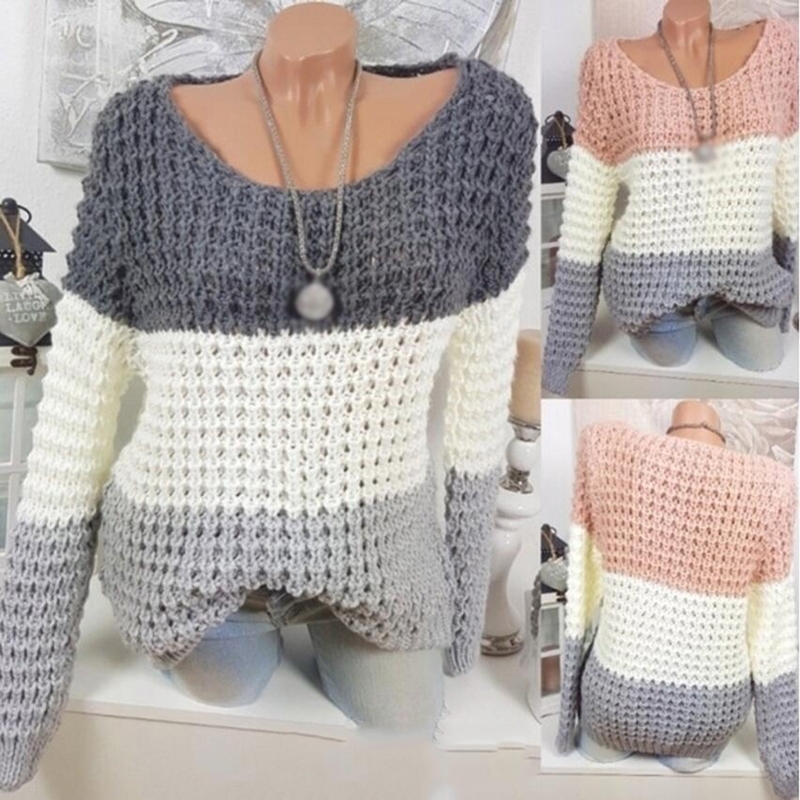 Patchwork sweater jumper knitwear 2021 fashion slim women's sweaters and pullovers female tops 210203