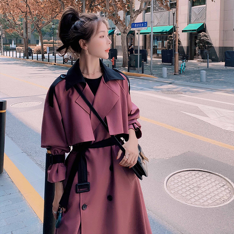 [DEAT] New Autumn Fashion Women's Trench Coat Casual Solid Thick Over Long Full Sleeve Lapel Collar Elegant With Belt TX178 201111