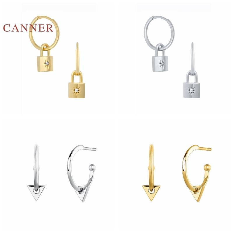 Hoop & Huggie CANNER Earrings For Women 925 Sterling Silver Pendientes Ins Geometric Triangle Hoops Korean Fine Jewelry Joyero