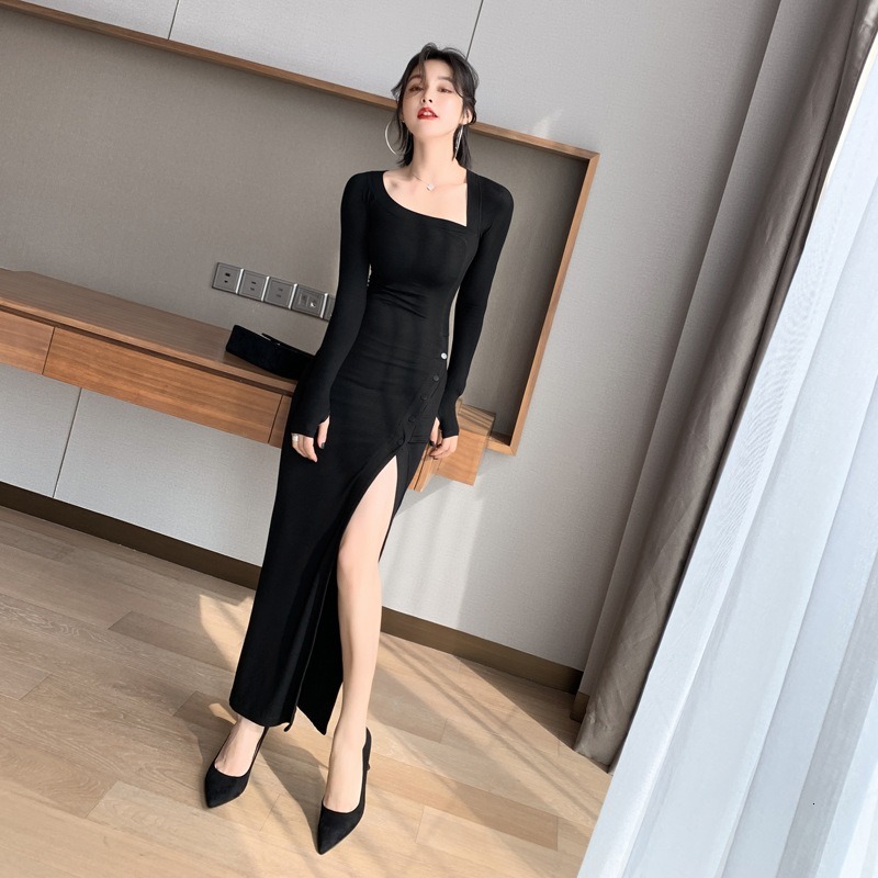 2021 New Elegant fashion Slick button ladies divide club sexy black long dress knitted K0LQ
2021 New Elegant fashion Slick button ladies divide club sexy black long dress knitted K0LQ