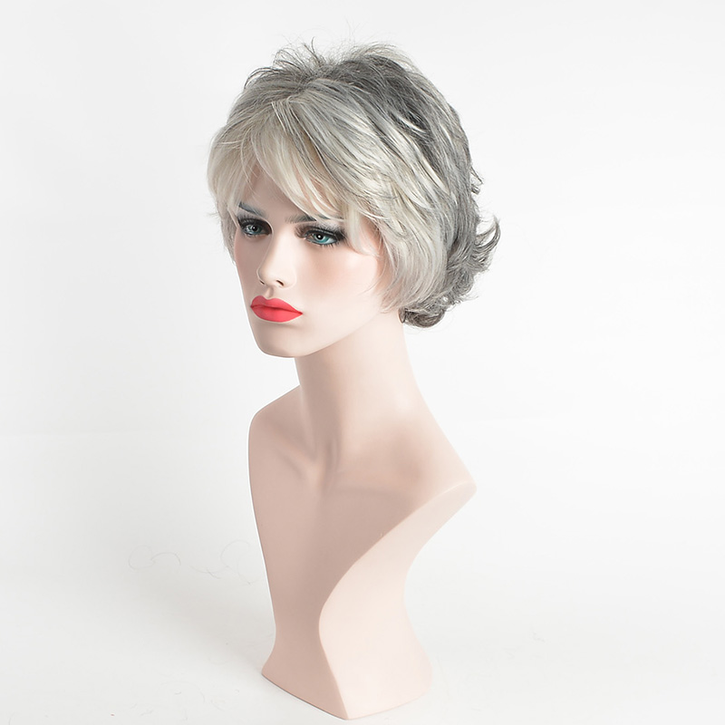 Short Wave Gray Ombre Color Heat Resistant for Fashion Women Synthetic Free Wig Cap