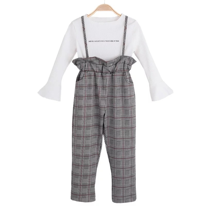Girls Clothing Sets Autumn Winter Kids Long Sleeve Shirts + Rompers Pants Suits Children Baby Girl Clothes 7 8 9 10 12 13 YearX1019