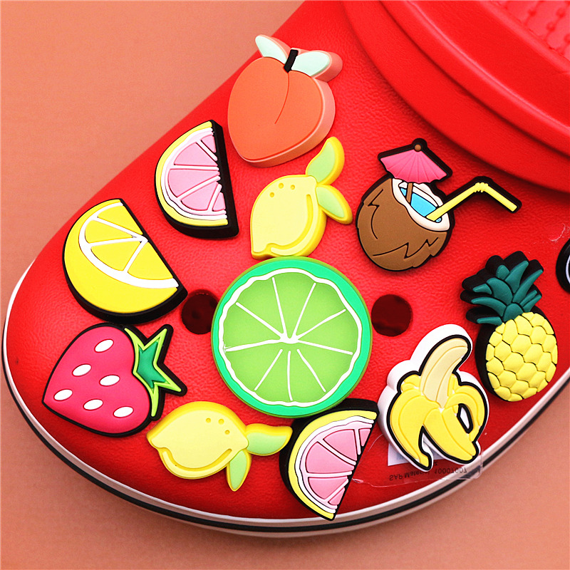 Original PVC Fruits Shoe Buckle Accessories Cute Pineapple Peach Banana Shoe Decoration Charms Bracelets Kids Gift