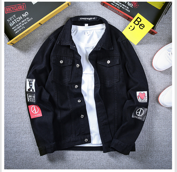 Men Stylish Loose Denim Jacket Cowboy Slim Fit Bomber Outwear Jacket Denim Coat Clothing Men's Jean Jacket Hip Hop Print Coat 201127