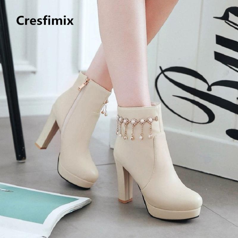 Women Fashion Comfortable Beige Pu Leather High Heel Mid Calf Boots Lady Casual Stylish Crystal Shoes Autumn E2333
Women Fashion Comfortable Beige Pu Leather High Heel Mid Calf Boots Lady Casual Stylish Crystal Shoes Autumn E2333