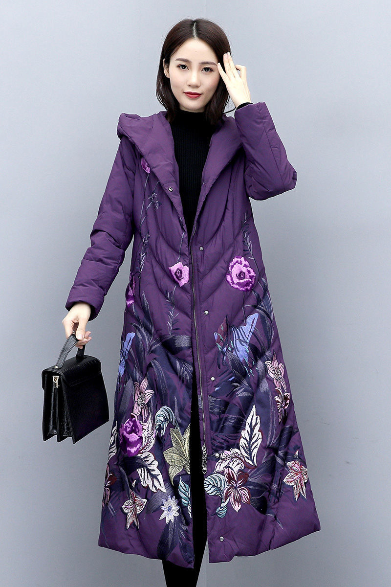 Outerwear Coats Women's Mid-length Winter Retro Hooded Padded Parka Chinese Style Printed Jacket Folk Style Clothing y075 201029