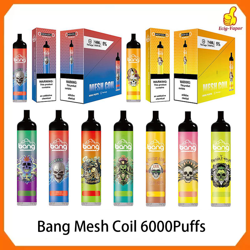 100% Original Bang Mesh Coil 6000 Puffs Bars Disposable E cigarettes Vape Pen 14ml Pre-filled Pods Cartridge 850mAh Rechargeable Battery Vaporizers
100% Original Bang Mesh Coil 6000 Puffs Bars Disposable E cigarettes Vape Pen 14ml Pre-filled Pods Cartridge 850mAh Rechargeable Battery Vaporizers