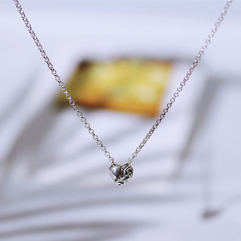 Vintage style 925 sterling silver designer jewelry American European handmade antique silver heart pendant necklace with link chain