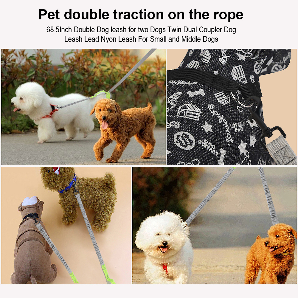 Dual Leash Two Lead with waist Bag Retractable Reflective Leashes for small big chihuahua Husky Dog accessories LJ201109