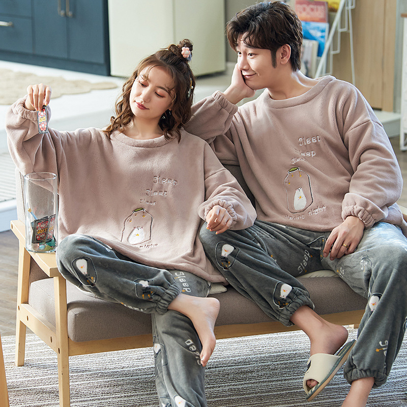 NIGHTWA Winter Couples Pajamas Set Cute Animal Flannel For Women pijamas Men Plush Sleepwear Pyjamas Suit Home Clothing sleep 201113