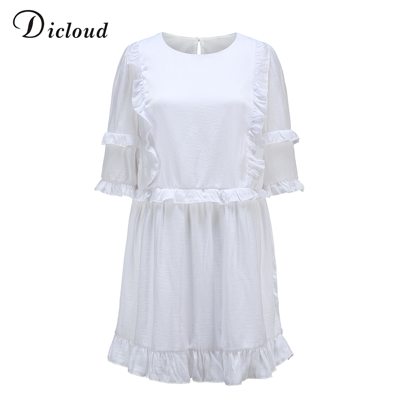 DICLOUD Casual Women White Mini Ruffle Summer Dress Women Short Sleeve Black Solid Loose Dress Beach Tunic Ladies Clothing T200319