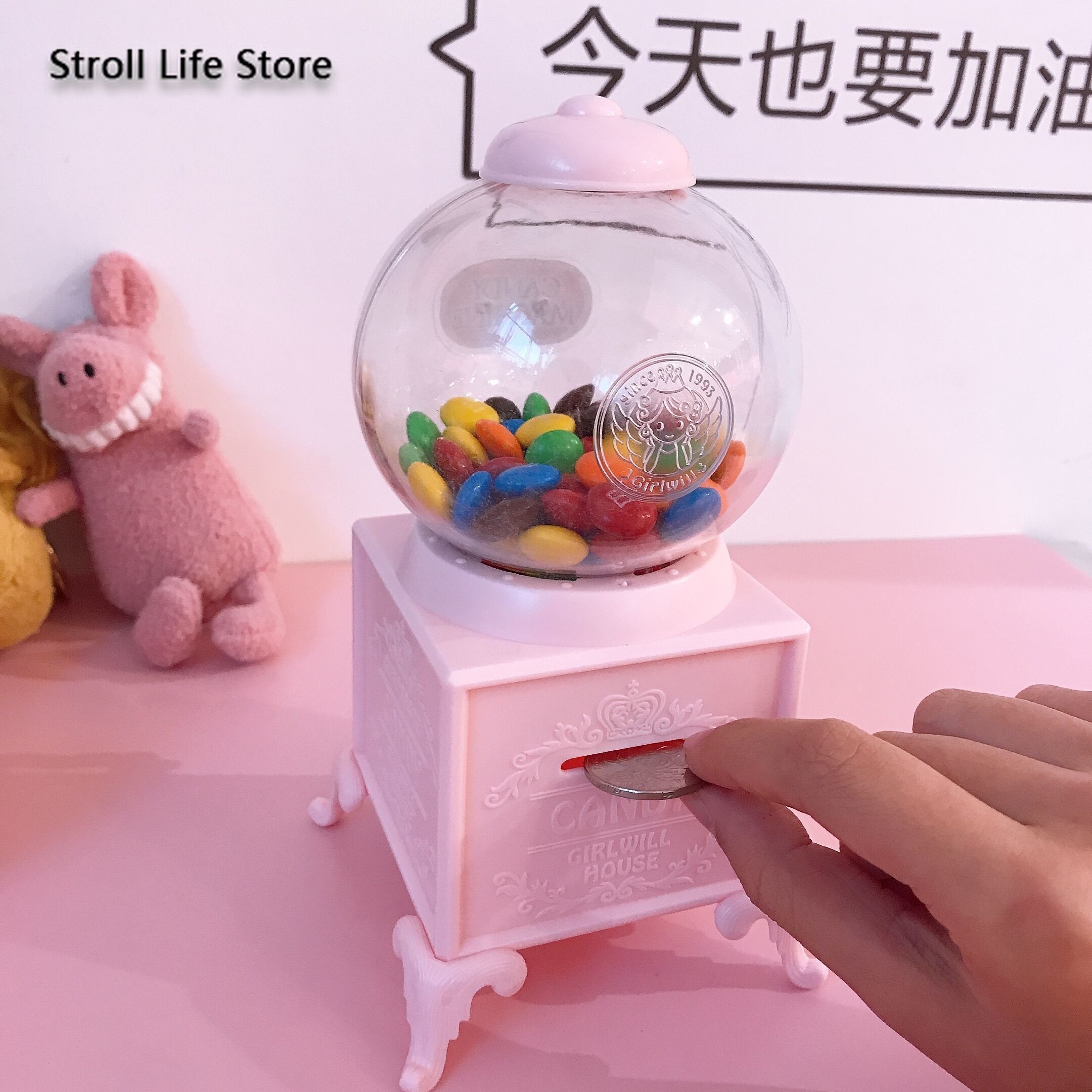 Creative Pink Candy Twist Machine Piggy Bank for Paper Money Boxes Birthday Gift Valentine's Day Girl Heart Gift Ornaments FP092 LJ201212
