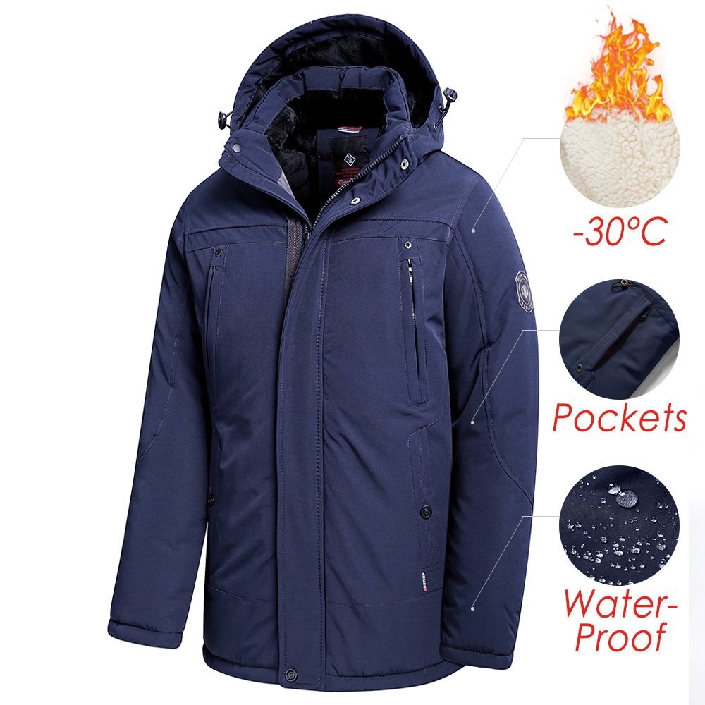 Men Winter New Long Casual Thick Fleece Hooded Waterproof Parkas Jacket Coat Men Outwear Fashion Pockets Parka Jacket 46-58 201214
