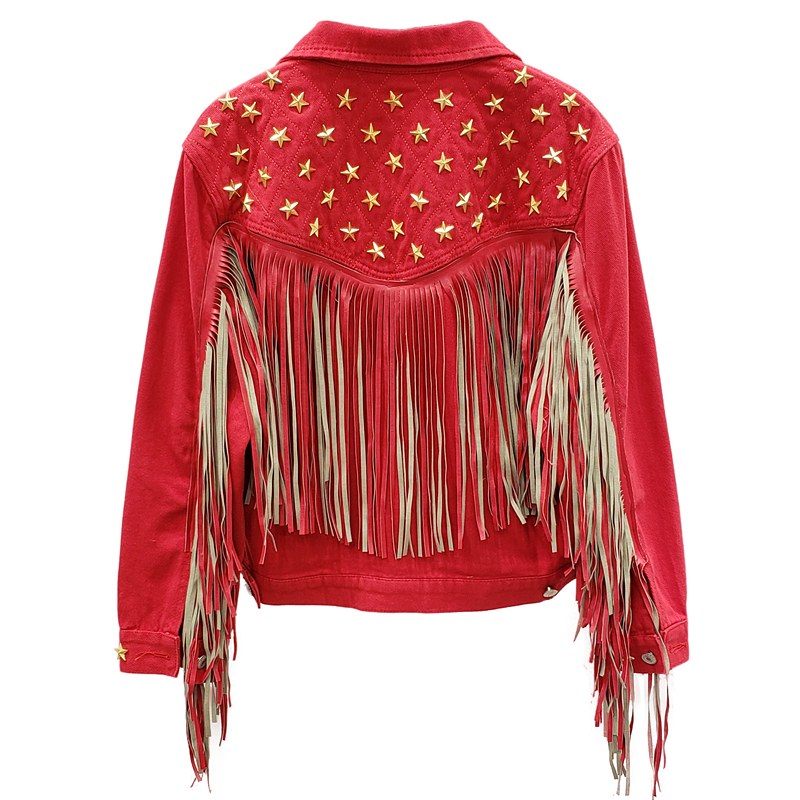 Denim Women Jacket Autumn New Spring Vintage Star Rivet Suede Fringe Loose Coat Long Sleeve Outerwear Female Boho Jacket 201007