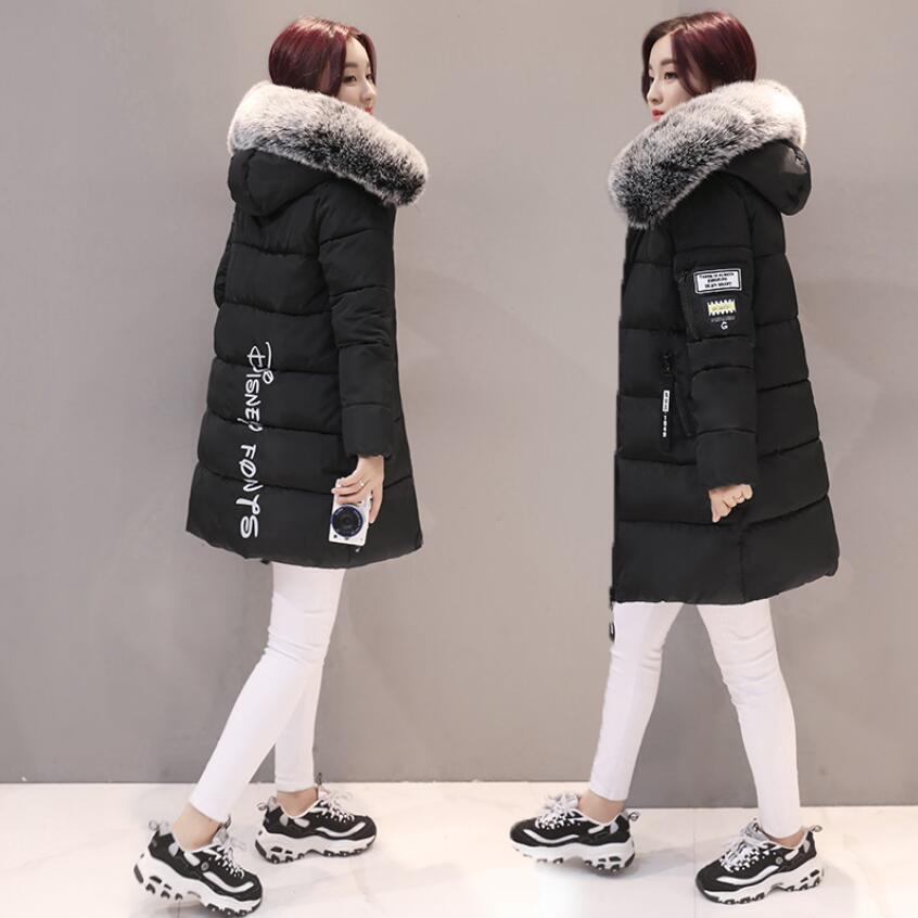 Women Hooded Warm Wadded Coat Winter Jackets Big Fur Collar Slim MidLong Fashion Thick Down Cotton Parka Female Plus Size 201017