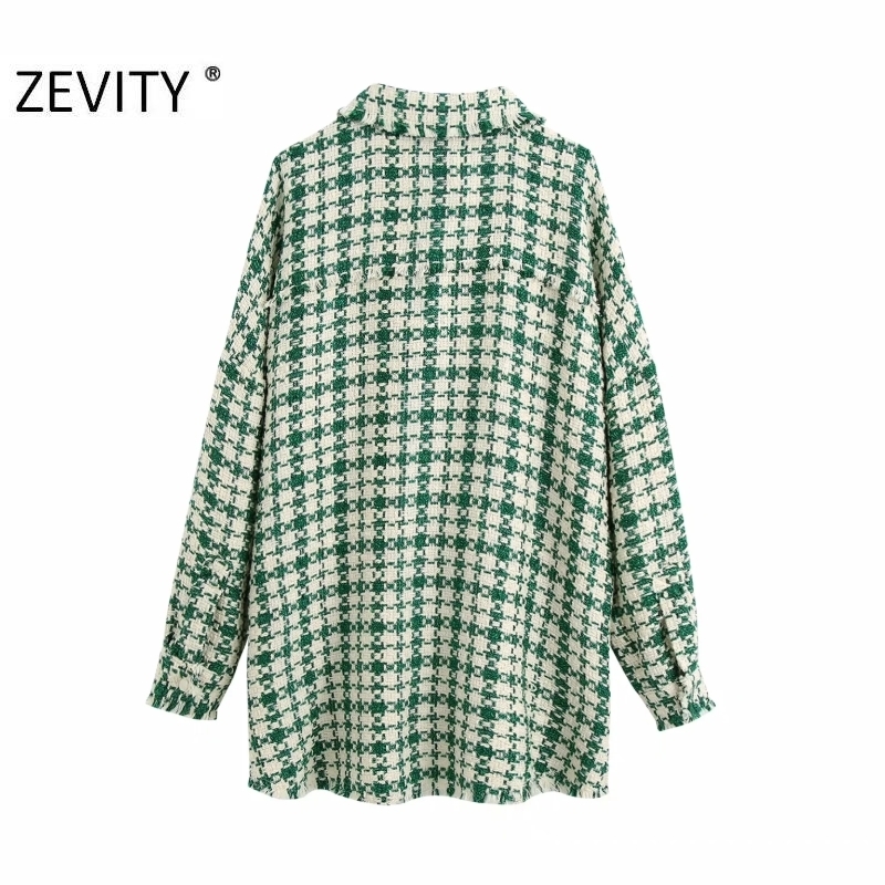 Zevity New Autumn Women Vintage Plaid Print Woolen Shirt Coat Lady Long Sleeve Pocket Patch Tassel Casual Jacket Chic Tops CT602 201017