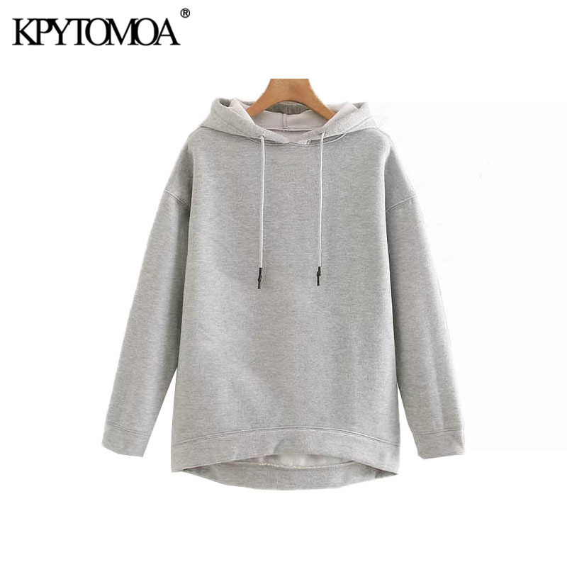 Vintage Stylish Oversized Solid Sweatshirts Women Fashion Adjustable Hooded Long Sleeve Loose Female Pullovers Chic Tops 201202