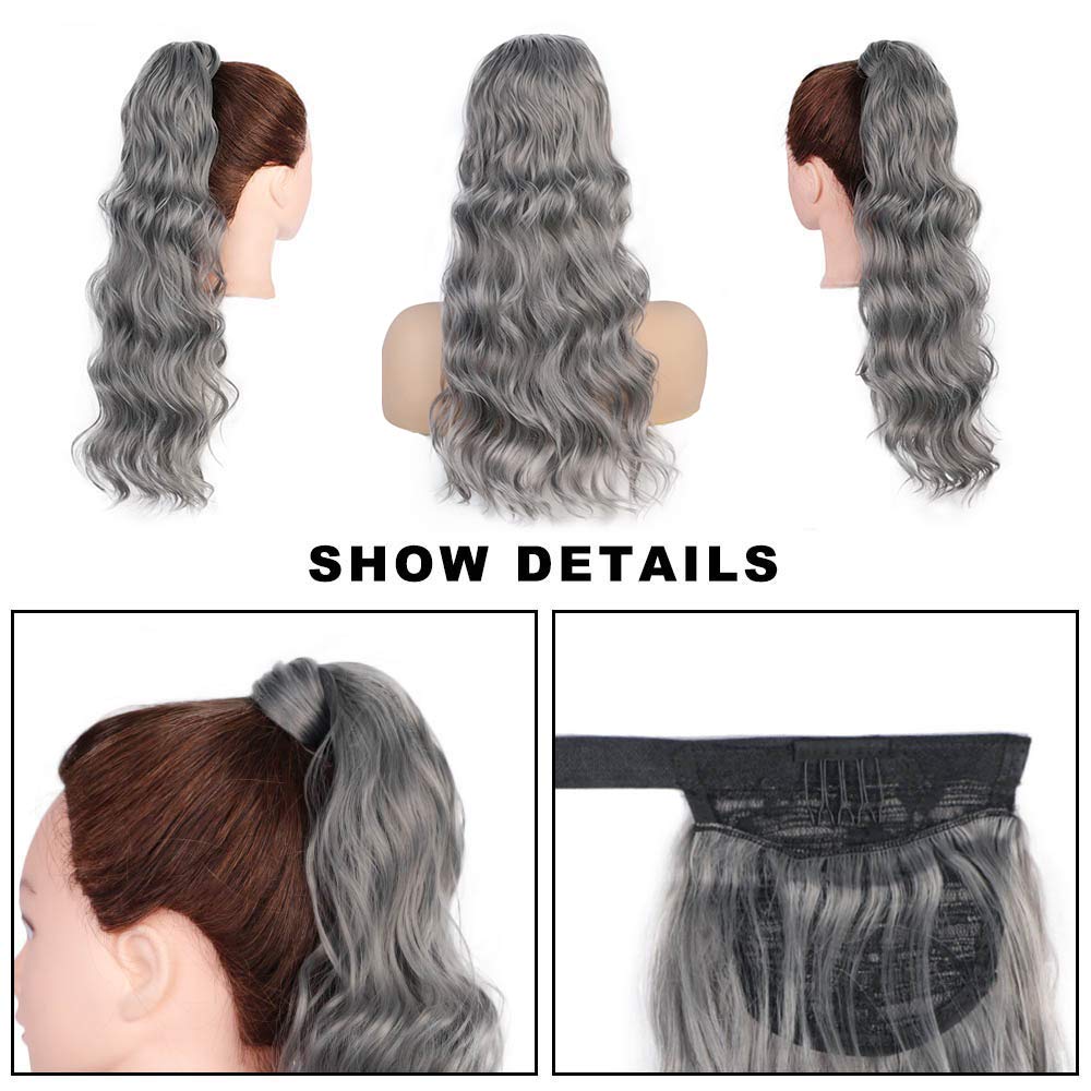 Custom natural curly wavy grey updo bun puff pony tail hairpiece Wrap around clip in with two combs easy ponytail gray hair extensions