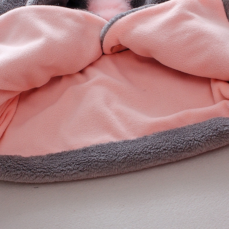 Baby Coat Winter Baby Girls Clothes Cute Rabbit Ear Hooded Plush Coat Manteau Fille Ropa Bebe Free Shipping 201128