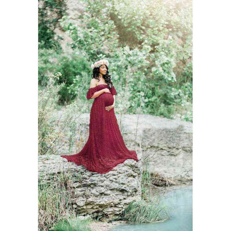 Long Maternity Photography Props Pregnancy Dress Photography Maternity Dresses for Photo Shoot Pregnant Dress Lace Maxi Gown AA220309