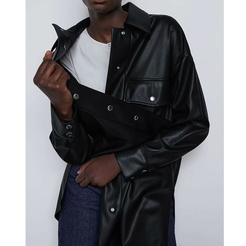 PU Women Leather Jacket Spring Autumn Thin Shirt Coat Fashion Streetwear Black Female Jacket Esthetic Gothic Vintage Outfit 201226