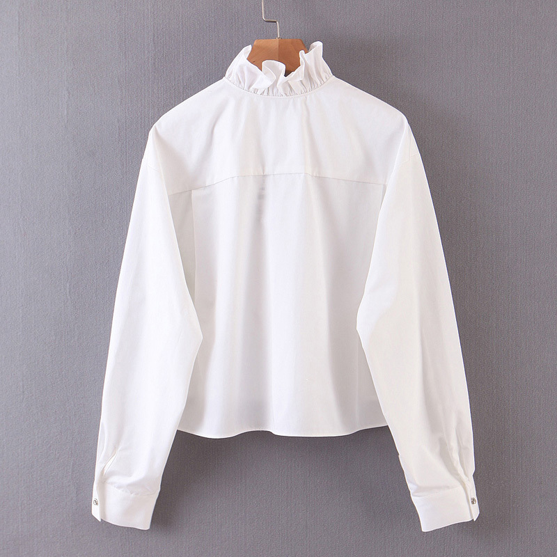 Elina Casual Artificial Gemstone Blouses Women Fashion Ruffled Cascading Shirts Women Elegant Solid White Tops Female Ladies AG T200321