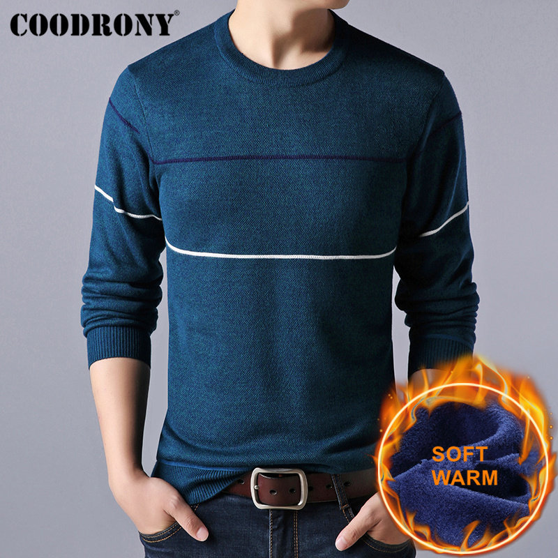 COODRONY Christmas Sweater Men Cotton Liner O-Neck Pull Homme Winter Thick Warm Wool Mens Sweaters Casual Pullover Men H017 201224