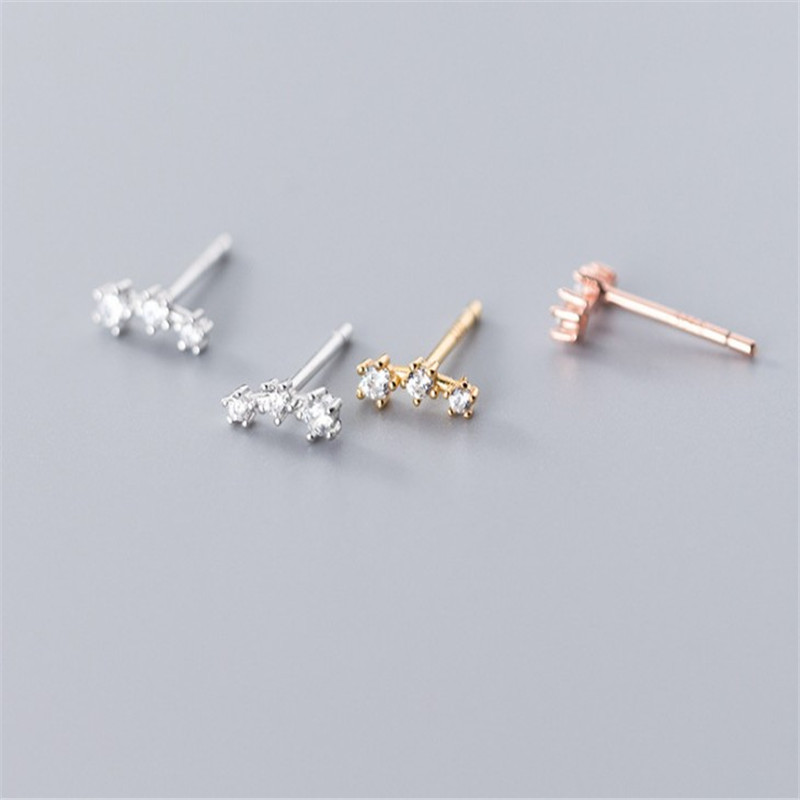 Authentic 925 Sterling Silver One Row CZ Zircon Earrings For Women Fashion Cute Micro Crystal Stud Earring Wedding Xmas Gifts