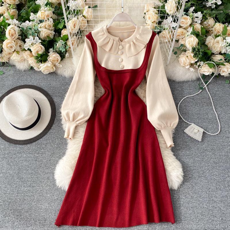 Korean Sweet Ruffle Collar Color Matching Long Sleeve Slim Knit Sweater Dress for Women Autumn Winter Elegant Vestidos Q1301, Black
Korean Sweet Ruffle Collar Color Matching Long Sleeve Slim Knit Sweater Dress for Women Autumn Winter Elegant Vestidos Q1301, Black