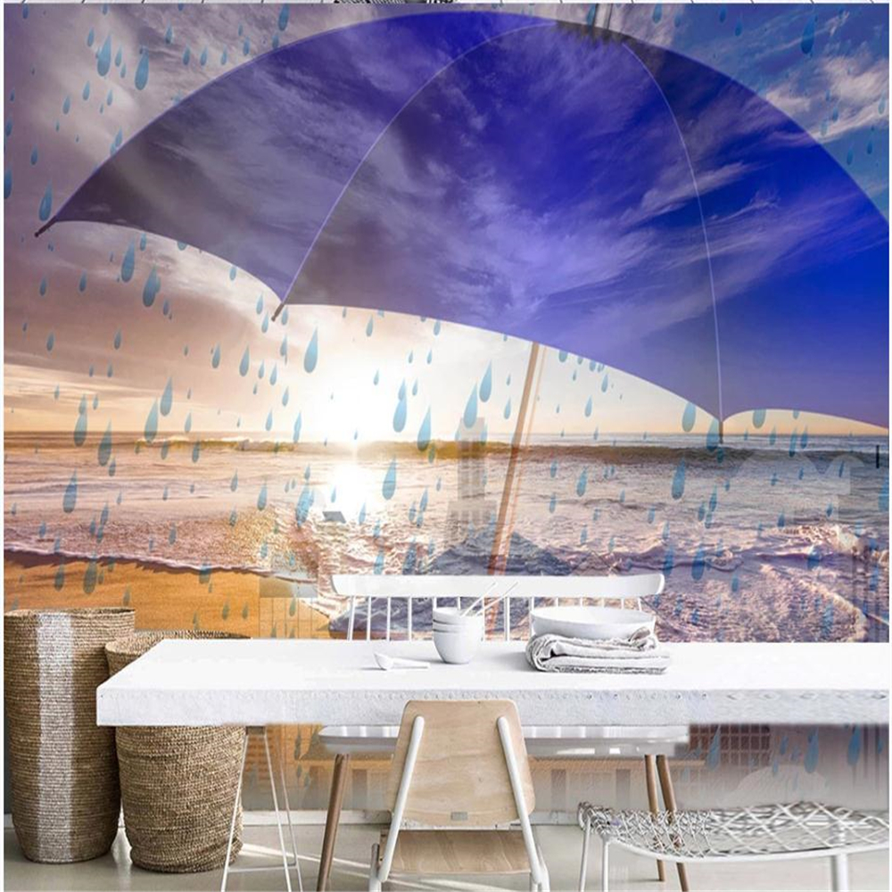 beautiful scenery wallpapers Creative umbrella raindrops beach wallpapers background wall paper 3d stereoscopic wallpaper