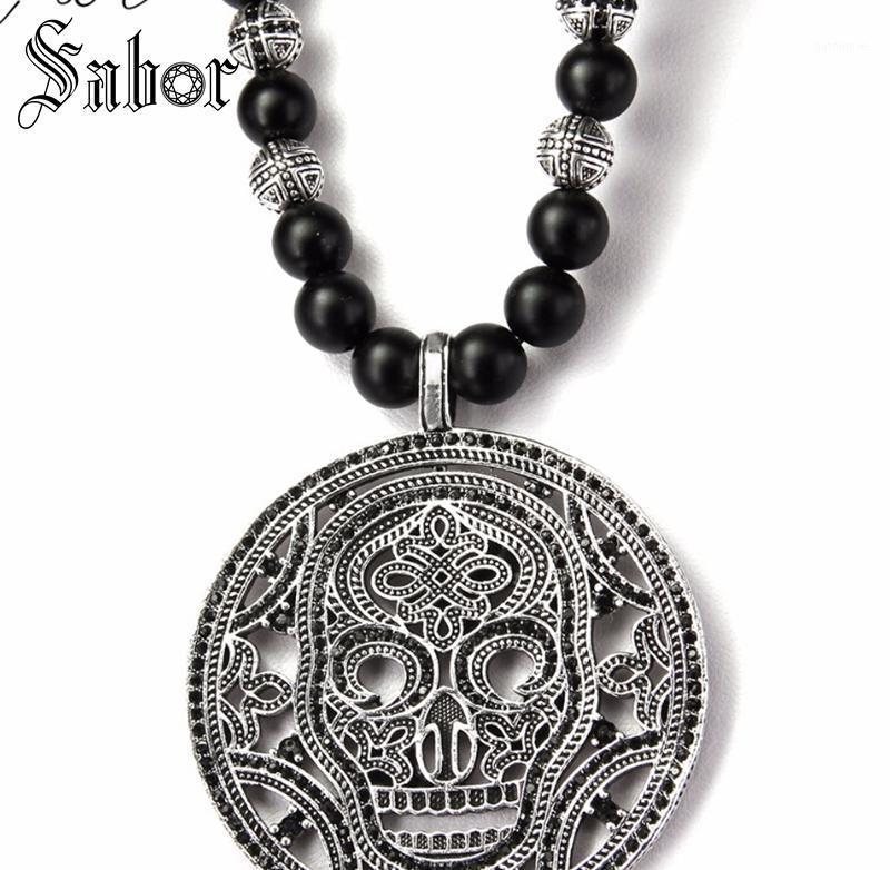 Obsidian & Hero Cross Bead Necklace with A Big Skull Mask Disc Pendant European Rebel Jewelry for Men B5091
Obsidian & Hero Cross Bead Necklace with A Big Skull Mask Disc Pendant European Rebel Jewelry for Men B5091