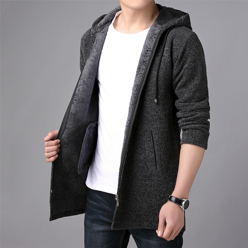 New Mens Sweater Autumn Winter Thick Warm Long Cardigan Men Hooded Sweater Coat Male Cardigan Sweater Jacket Casual Clothes 201124