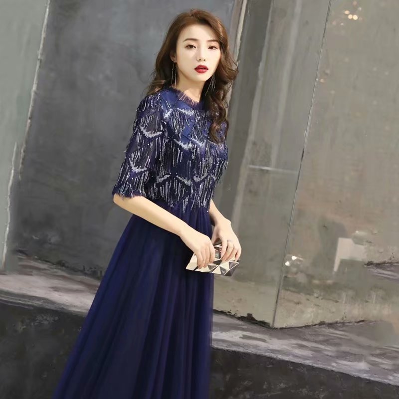 2021 Robe Soiree New Tassel Dressed Half Tulle Lace Floor Cloth YS9Y evening, Navy blue.
2021 Robe Soiree New Tassel Dressed Half Tulle Lace Floor Cloth YS9Y evening, Navy blue.