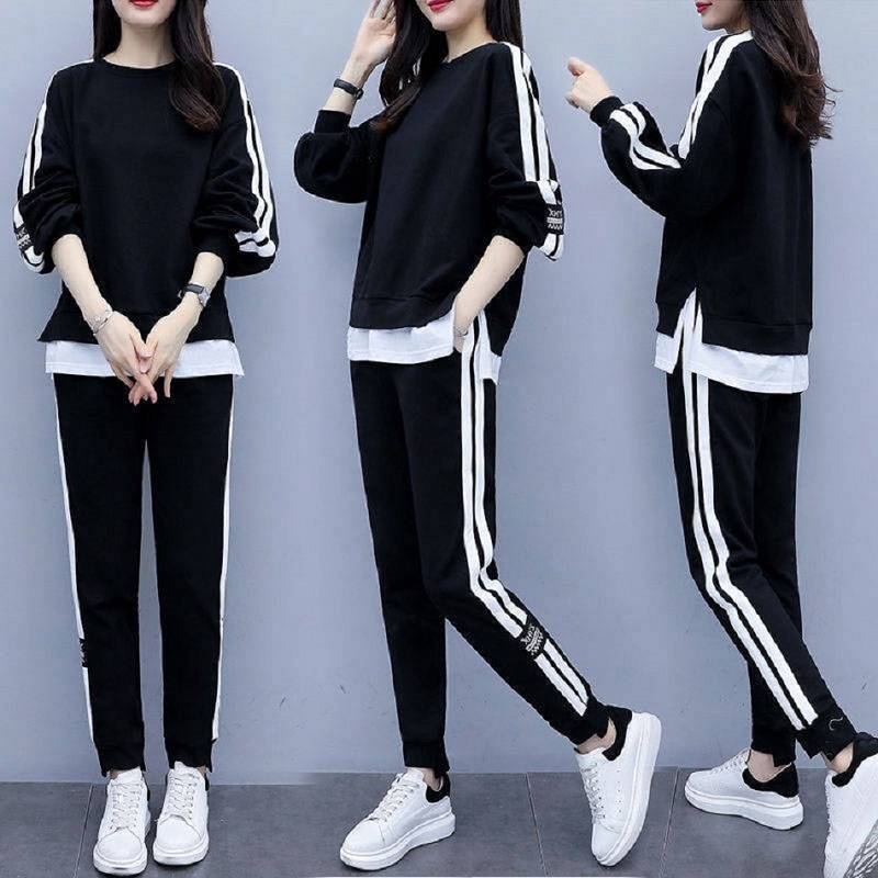 Plus size women's costumes new women's bikes sportswear casual suit women autumn and winter loose two-piece set women 201028