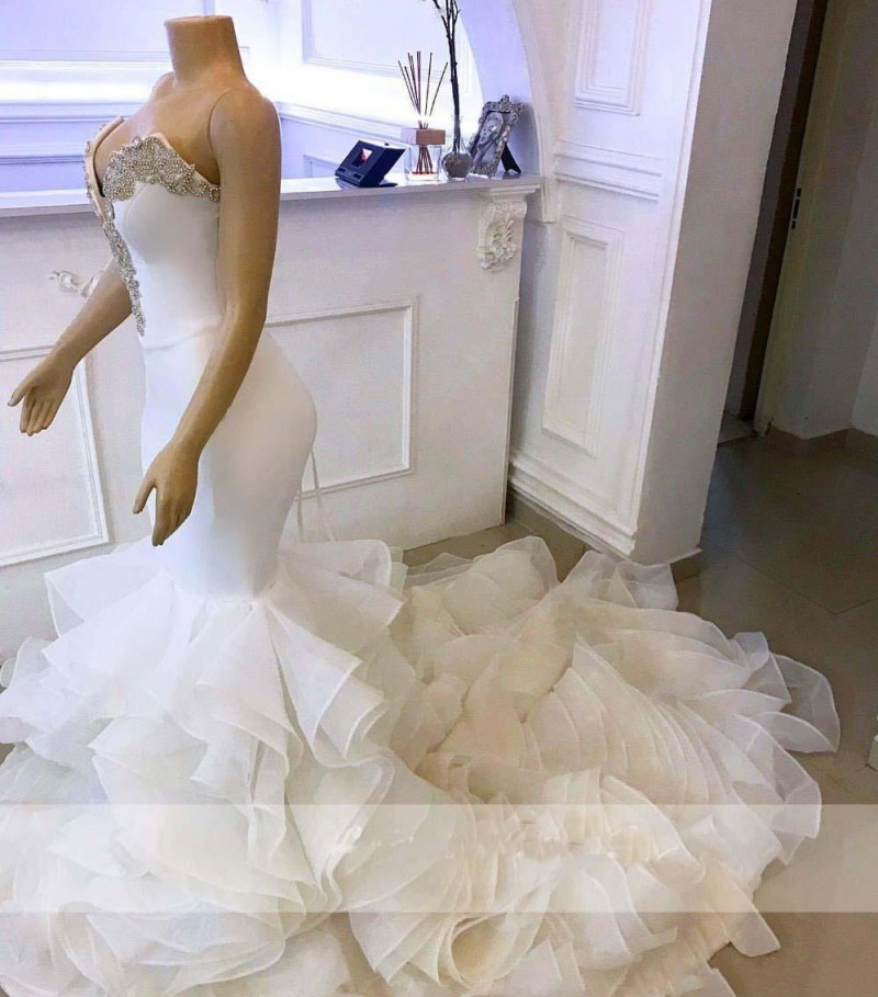 Arabic Dubai Mermaid Wedding Dresses 2022 Sweetheart Crystals Organza Ruffles Bridal Gowns Long Lace Up Back Robe De Mariée Vestidos Noiva