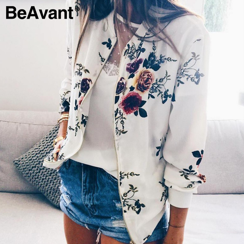 BeAvant Casual personalized floral print coat Zipper VNeck long sleeve women jacket Fashion street style slim autumn 201017