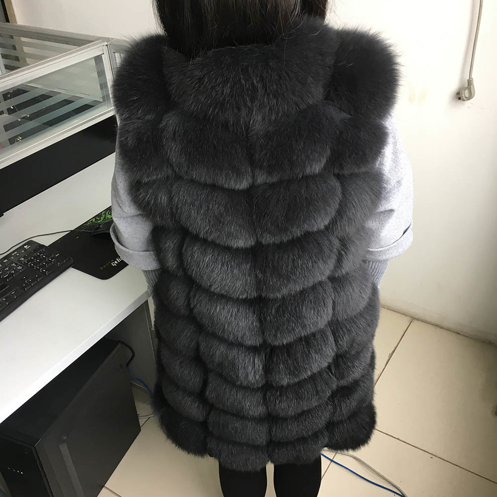 maomaokong 88cm long natural fur vest fashion sleeveless fur jacket coat warm female slim park jacket 201016