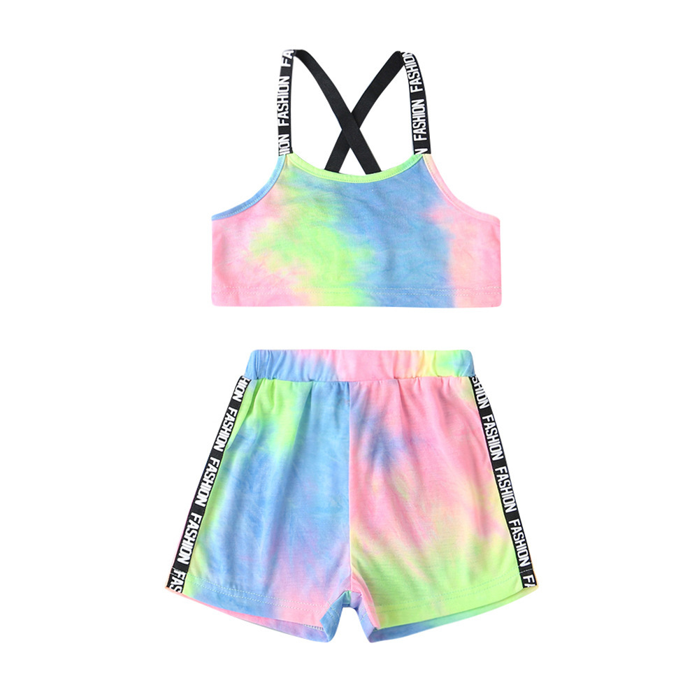 2020 New Girls Clothes Sets For Kids Cute Strap Tie-dyed Tops Short Pants Letter Muti Summer Clothes SetsX1019