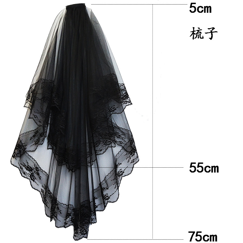 Bridal Veils wedding accessories white ivory fashion short two layer lace veils with comb appliques high quality