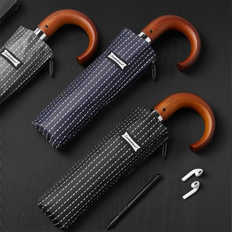 New Automatic Folding Umbrella Men Women Wooden handle Stripe Style Sun Umbrellas Windproof 10 Ribs Anti UV Parasol Brand 201104
New Automatic Folding Umbrella Men Women Wooden handle Stripe Style Sun Umbrellas Windproof 10 Ribs Anti UV Parasol Brand 201104
