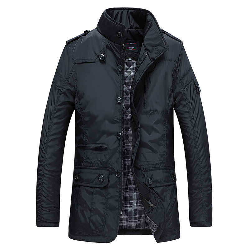 Winter Thick Padded Men Jacket Autumn Classic Windbreaker Khaki Zipper Warm Outerwear Cotton Parka Varsity Male Long Trench Coat 201118