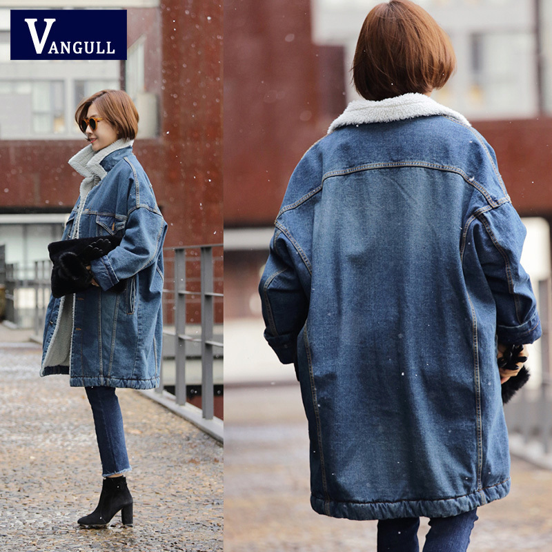 Vangull Fur Warm Winter Denim Jacket Women New Fashion Autumn Wool Lining Jeans Coat Women Bomber Jackets Casaco Feminino 201126