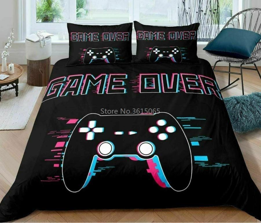 Black GAME OVER Gamer Gamepad 3d Printed Bedding Set Duvet Cover Set with Pillowcase Home Textile Boys/Girls King Bedroom Decors1
Black GAME OVER Gamer Gamepad 3d Printed Bedding Set Duvet Cover Set with Pillowcase Home Textile Boys/Girls King Bedroom Decors1